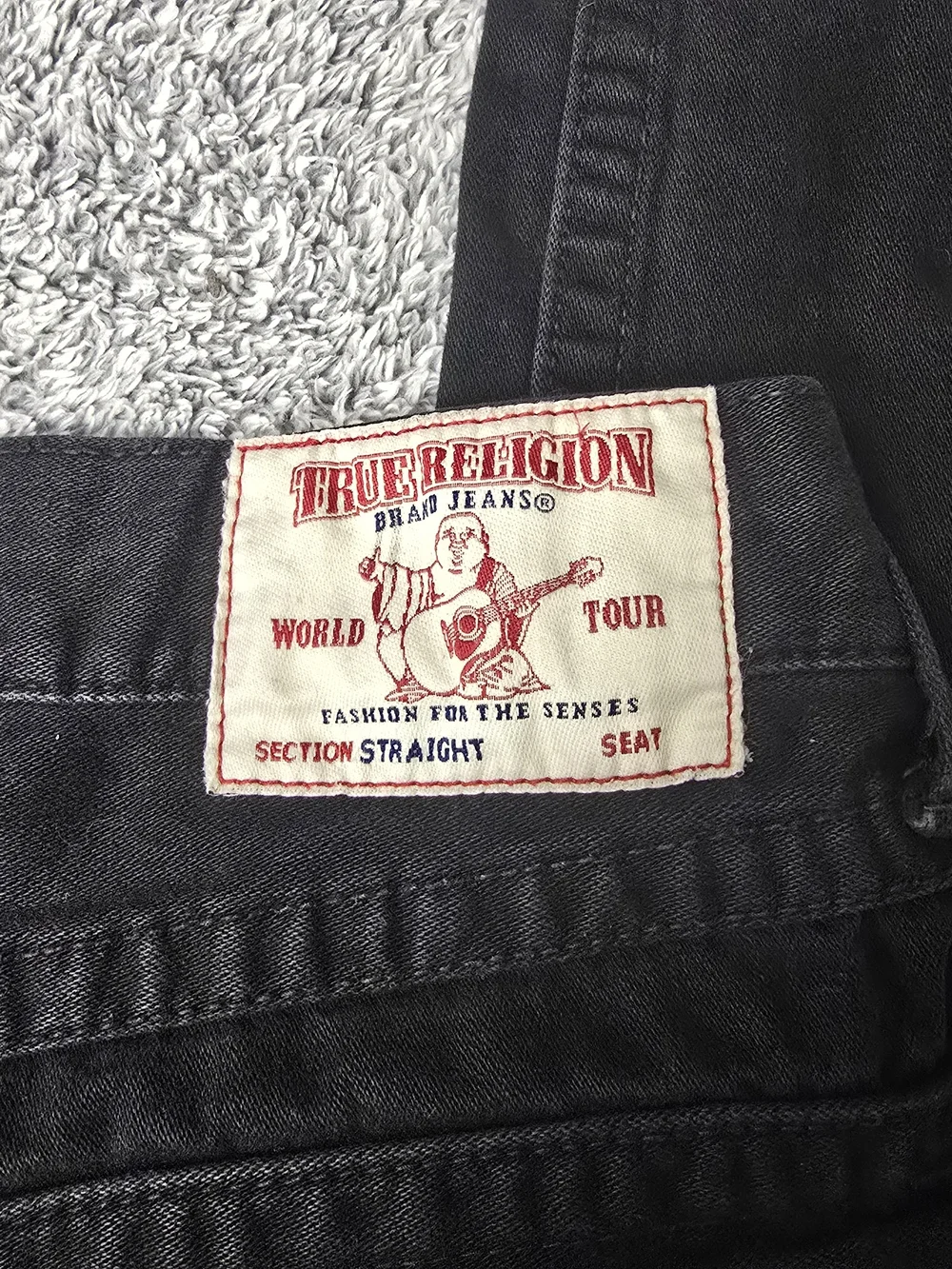 True Religion Black Geno Slim Straight Jeans Flap Pocket Horseshoe 33